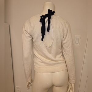 H&M Angora Blend Cream Sweater with  Cut Out Back & Black Bow S